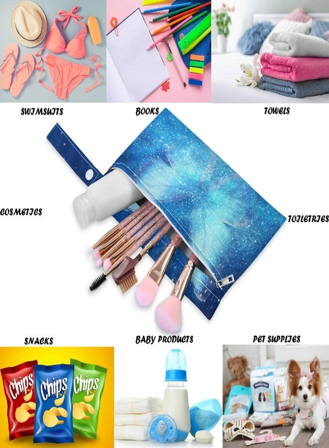 visesunny Blue Butterfly Magic Galaxy 2Pcs Wet Bag with Zippered Pockets Washable Reusable Roomy for Travel,Beach,Pool,Daycare,Stroller,Diapers,Dirty Gym Clothes, Wet Swimsuits, Toiletries - Image 3